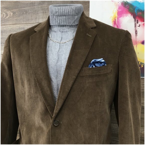 Adolfo Mens Blazer Sport Coat Two Button Casual Jacket Size 44R Corduroy Suits‎ - Picture 2 of 13
